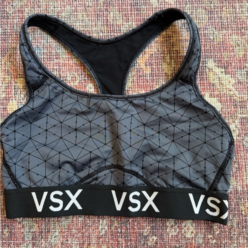 VSX Women's Gray Black Geometric Womens Medium Sports Bra